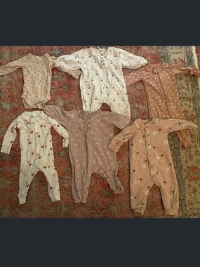6 Quincy Mae Onesies/Pajamas- Baby Girl Size 6-12 months